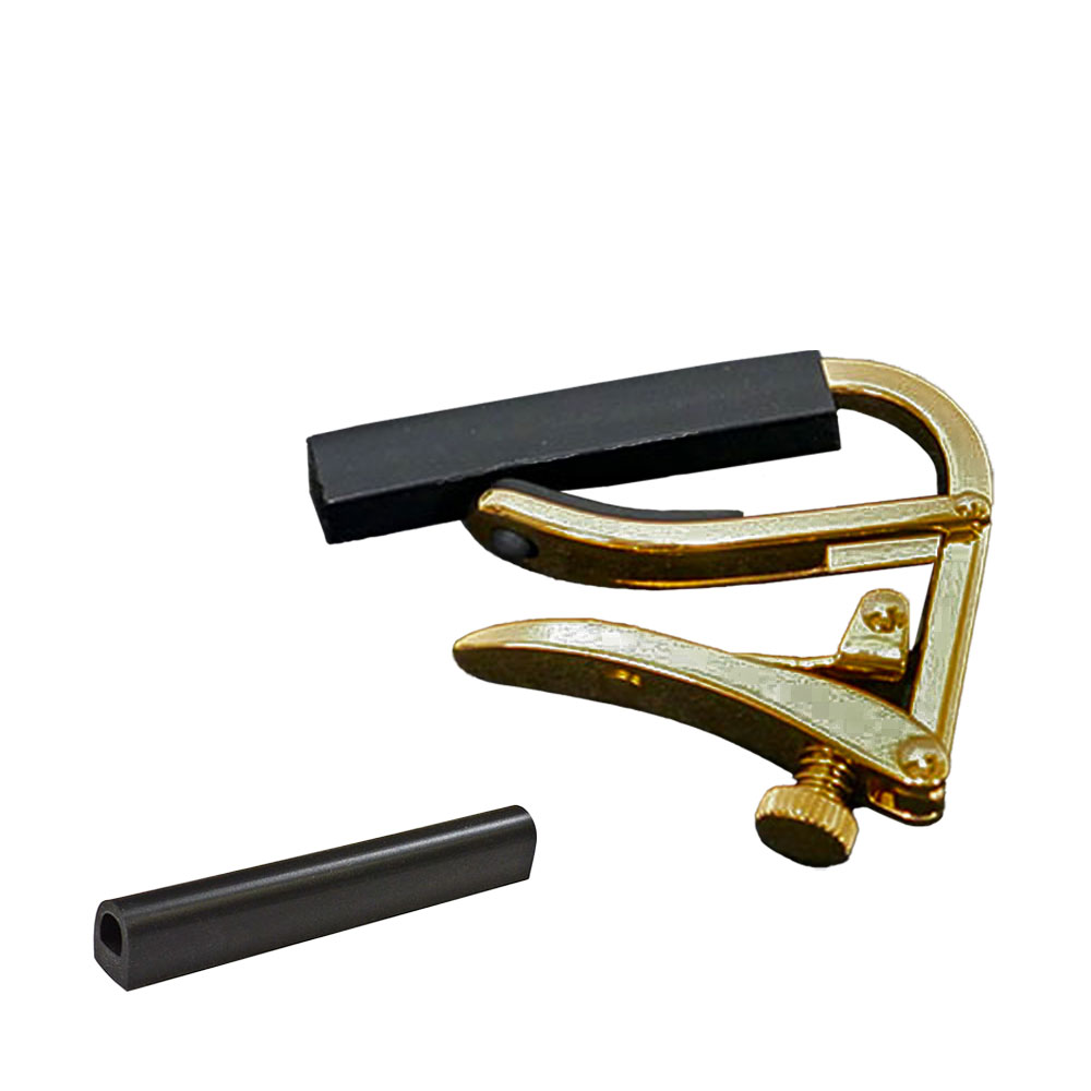 ゴールドのような輝きを放つ、ハイテックチタン仕上げの「 CAPO ROYALE」シリーズ。 耐久性に劣るゴールドメッキの難点を克服し、美しさと共に長年にわたり愛用していただける耐久性を併せ持つハイテックチタン仕上げ。金色の輝きを再現したゴールドと、柔らかくピンク色がかったローズゴールドの2色のバリエーションです。 アコースティックギターなどの指板に緩やかな湾曲（アール）の有るギター向け。 (約) 50mm (約) 52g [スリーブ(ブラック)] 長さ2.25"'(約57mm)はクラシックギター用/12弦用の長さに対応、カットして長さを調整することで多くのモデルに使用できます。 R-1replacement sleeve ■ラバー幅：57mm