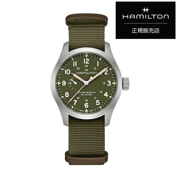 品番（形番） H69509960 モデル名 KHAKI FIELD MECHANICAL POWER RESERVE 40MM カラー ケース シルバー 文字盤（ダイヤル） グリーン ベゼル シルバー バンド グリーン 駆動方式（ムーブメント） 手巻き（機械式） 素材 ケース ステンレススチール バンド ナトー 風防（ガラス） サファイアクリスタル（反射防止加工） 防水性 10気圧防水 その他 ■商品説明■ フィールドウォッチの定番モデルに新たな魅力を加えた40mmの「カーキ フィールド メカ パワーリザーブ」。深みのあるグリーンダイヤルに、耐久性に優れたNATOストラップを組み合わせた軽快で冒険に適した仕様が特徴です。パワーリザーブ表示とミリタリーテイストのレイアウトが、一目で読み取れる視認性と実用性を実現しています。タフで洗練され、どんな状況にも対応できるこのモデルは、「カーキ フィールド」コレクションの本質を体現しています。 ■主な特徴・機能■ ・手巻き（H-23） ・ステンレススチール ・パワーリザーブ約80時間 ・標準持続時間表示 ・サファイアクリスタル（反射防止加工） ・10気圧防水 ・ナトーストラップ ※掲載商品の色調は、一部実物と異なる場合があります。 サイズ・重さ ケースサイズ（H×W） 約40×40 (mm) 質量 - メーカー保証 2年間