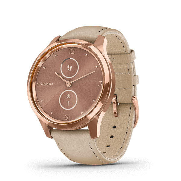 GARMIN ガーミン vivomove Luxe Light Sand Leather / 18K Rose Gold PVD ヴィヴォ ムーブ リュクス ライトサンド レザー 18K ローズゴールド PVD メンズ レディース 010-02241-71 スマートウォッチ