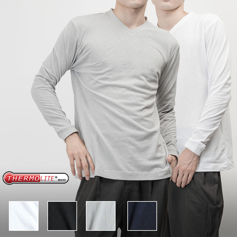 【スーパーセール限定クーポン＆P5倍】 サーモライト モックネック デザイン Vネック 長袖 Tシャツ ジャケットインナー対応 半袖 機能性素材 吸湿速乾 暖かい 温暖 メンズ モード 韓流 アメカジ チェック 皮脂よごれ防止