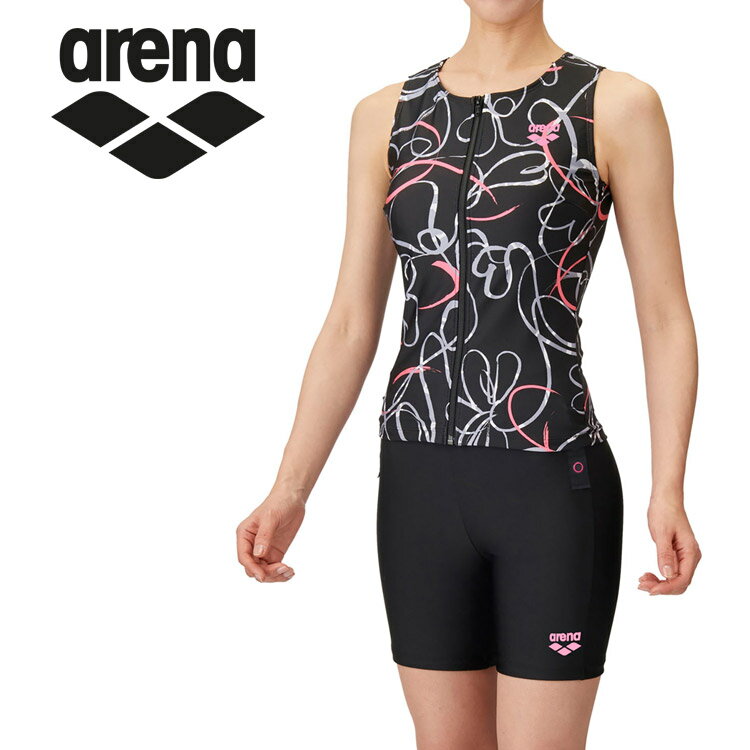 メール便対応 アリーナ 水泳 フィットネスセパレーツ(カバーバック・ミドルレッグ・差し込みパッド) ウィメンズ AS5SWF51L-BKBK