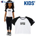 チャンピオン ラグランTシャツ 半袖 ショート丈 クロップド丈 カジュアル ジュニア キッズ CK-Z324-090