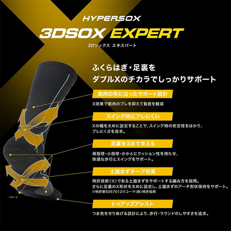 【メール便対応】ブリヂストンゴルフ ハイパーソックス ダブルX 3Dソックスエキスパート ロング メンズ 靴下 SOG312