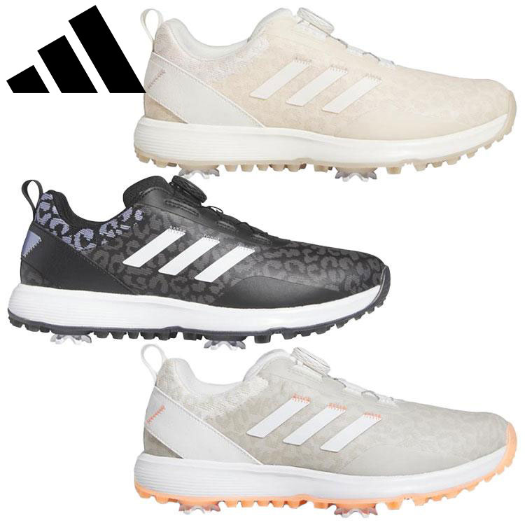 ADIDAS GOLF WOMENS S2G BOA 23 LIJ47コードカオスのアッパー構造を採用した、スパイク＋BOAの高性能エントリーモデル・大ヒットモデルのコードカオスと同様に高い快適性と安定性を持ちながら防水性も両立する、テキスタイル＋PUフィルムのアッパー。・バージンポリエステルを使用しない、サステナブルなPRIMEGREENアッパー・スイング時には刺さるラグ（突起）形状を採用したスパイクレスアウトソール。・反発性の高いBOUNCEミッドソール。・スイング時のアッパーの膨張を抑えて振れるBOAクロージャーウィメンズパフォーマンスラスト(EE相当)■アッパー：合成皮革/合成繊維■ミッドソール：EVA(BOUNCE)■アウトソール：ゴム底■サイズ：22.0〜26.5cm■カラー：チョークホワイト/チョークホワイト/ワンダークォーツ(GV9435)コアブラック/フットウェアホワイト/シルバーバイオレット(GV9436)フットウェアホワイト/フットウェアホワイト/コーラルフュージョン(GV9434)【メーカー取り寄せ商品】在庫の有無・納期は改めてご連絡させていただきます。取り寄せの為、ご購入いただけましても、欠品・完売の場合もございます。メーカー希望小売価格はメーカーカタログに基づいて掲載しています