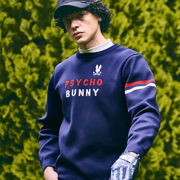 【当店在庫】サイコバニー トリコロール ジャガードニット クルーネックセーター メンズ 2025秋冬 ゴルフウェア GF677