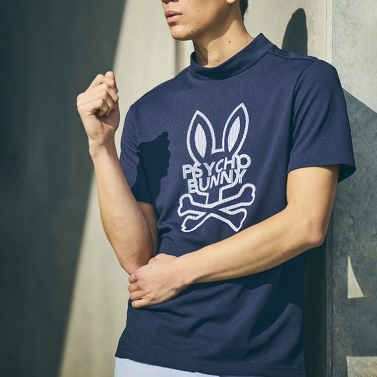 【当店在庫】サイコバニー ビッグラインロゴ ドライミニワッフル モックネックTシャツ メンズ 2026春夏 ゴルフウェア GF724