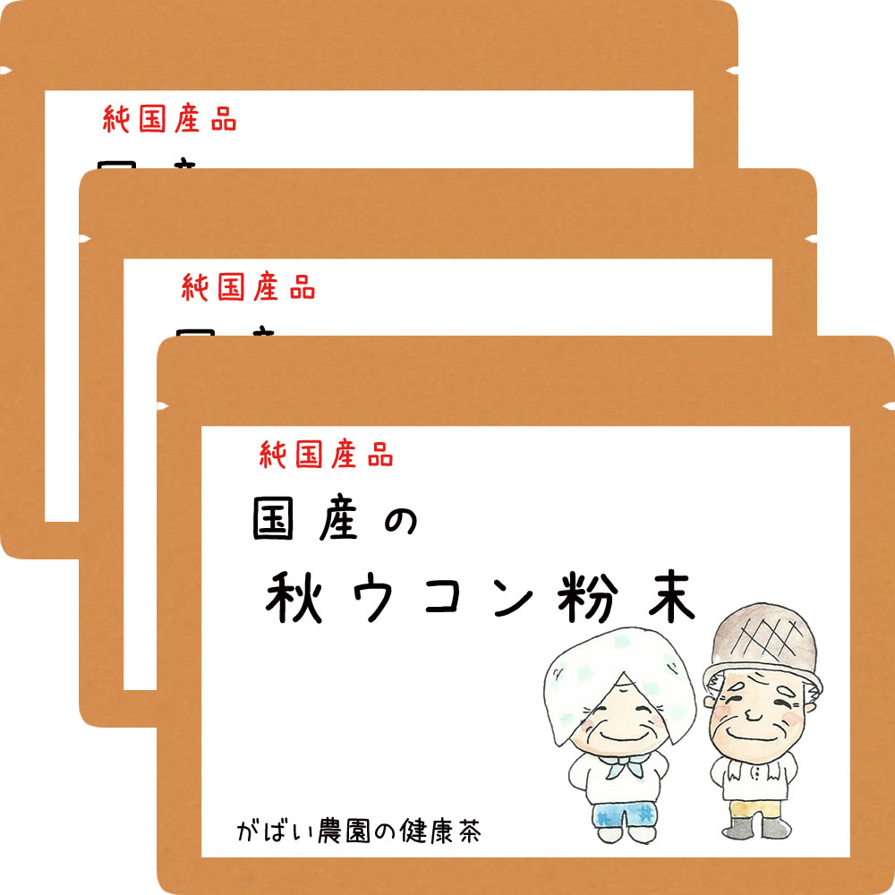 国産 秋ウコン粉末（お得な3袋セット）100g【ウコン粉末/ウコンパウダー/うこん粉末/送料無料/ウコン粉末/栽培期間中農薬不使用/健康食品/がばい農園/健康茶/手作り/昔ながらの手作り製法/国産/宅急便】