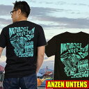 【S】アメカジ バイカー Tシャツ【OHV V-TWIN ENGINE 黒】(半袖Tシャツ)ANZEN UNTENS アンゼンウンテンズ エンジン メンズ 綿 ハーレー アメリカン エボリューション ツインカム88 安全運転 バイク バックプリント