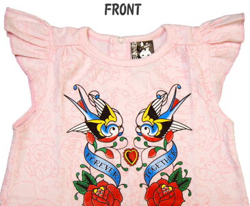 ベビー服 ワンピース【Forever Together】ピンク オールドスクール アメリカントラディショナル タトゥー ロック ロカビリー 女の子 60cm ベビー 赤ちゃん 服 出産祝い ギフト プレゼント 可愛い シックスバニーズ SIX BUNNIES