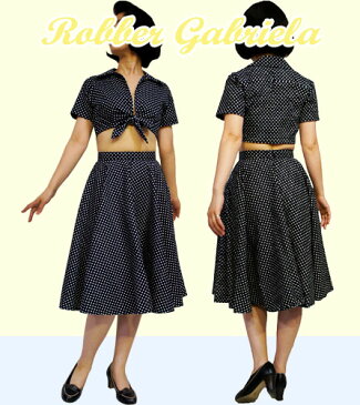 【S】【M】【L】【XL】ロカビリー ツーピース 水玉 黒/ ロックンロール ファッション クラシック レトロ 50's 60's オールディーズ ビンテージ パーティー ライブ ダンス 衣装 レディース 全円 360度 フレアスカート サーキュラースカート ひざ下丈