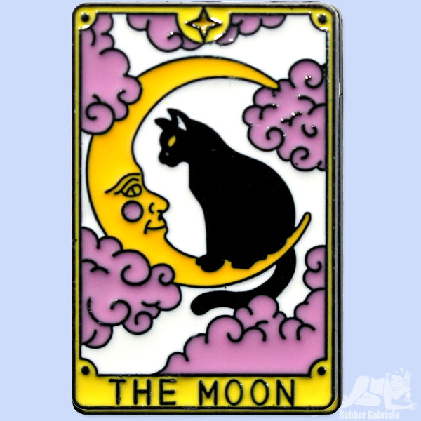 タロット風ピンバッジ ピンズ ラペルピン【三日月と黒猫・THE MOON】黒ネコ キャット タロットカード かわいい ネコ雑貨 ファンタジー アクセサリー pins cat
