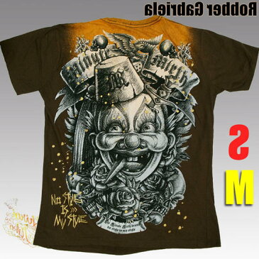 シロイネコ・MINUTE MIRTH/Tシャツ【悪魔のピエロ】山吹色x茶 メンズ【ロック・ロックンロール・パンク・タトゥー・刺青・ロカビリー・チカーノ】
