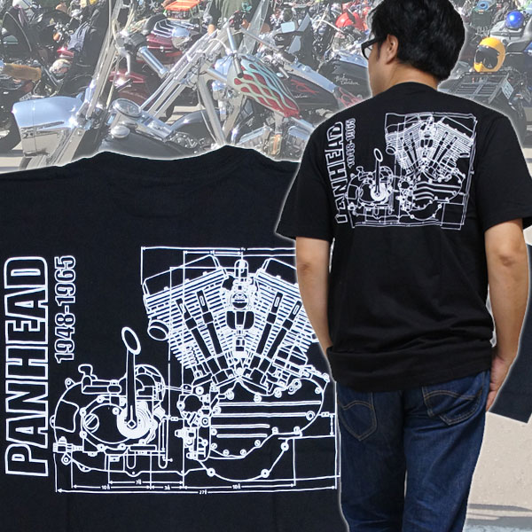 【S】【M】【L】【XL】バイカーTシャツ【パンヘッド PAN HEAD】JUNK SHOP ジャンクショップ(半袖Tシャツ)黒 アメカジ Vツイン OHVエンジン アメリカンバイク 旧車 メンズ 綿 ハーレー メンズ