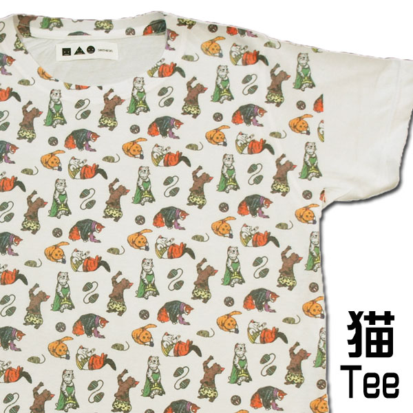 【L】ねこプリント 猫Tシャツ【猫 いっぱい】半袖 ネコtシ