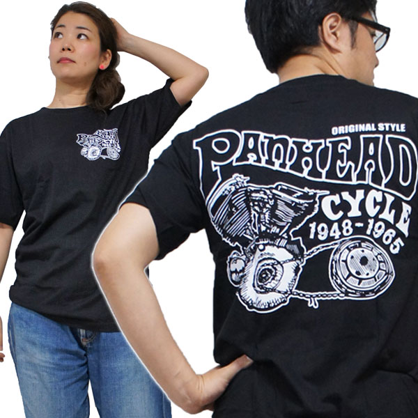 【S】【M】【L】【XL】バイカーTシャツ・JUNK SHOP・ジャンクショップ【パンヘッド・PAN HEAD】(半袖Tシャツ)黒 Vツイン OHVエンジン アメリカンバイク 旧車 メンズ 綿 ハーレー 旧車 厩舎 アメカジ ストリート メンズ レディース 男性 女性