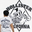 バイカーTシャツ・HOLLISTER CALIFORNIA・ホリスターカリフォルニア(半袖Tシャツ)白 チョッパー ロングフォーク ロカビリー ハーレー アメリカンバイク アメカジ ストリート メンズ レディース 男性