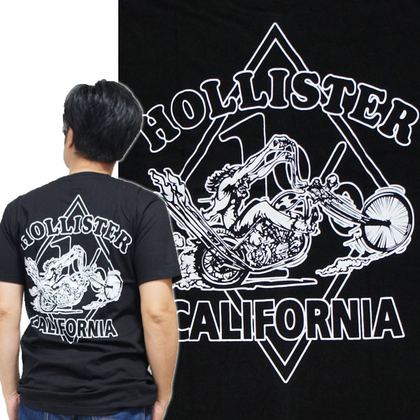 【S】【M】【L】バイカーTシャツ HOLLISTER CALIFORNIA ホリスターカリフォルニア(半袖Tシャツ)黒 JUNK SHOP ジャンクショップチョッパー ロングフォーク ロカビリー ハーレー アメリカンバイク アメカジ ストリート メンズ レディース 男性 女性