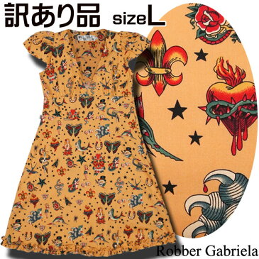 【L】【訳アリ】小悪魔アメリカンタトゥー ワンピース 袖つき(ベージュ)/オールドスクール アメリカントラディショナル タトゥー 入墨 刺青 サイコビリー ロック ロカビリー ロックンロール ファッション クラシック レトロ ライブ 50's 60's オールディーズ