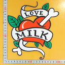 大きいワッペン 刺繍 アイロンワッペン【LOVE MILK タトゥー柄】タテ21.5cm ヨコ18cm ハートに骨 パッチ 背中 オールドスクール アメリカントラディショナルタトゥー 入墨柄 サイコビリー ロック 革ジャン 革ベスト エンブレム Emblem Patch 大人向け ワッペン アップリケ