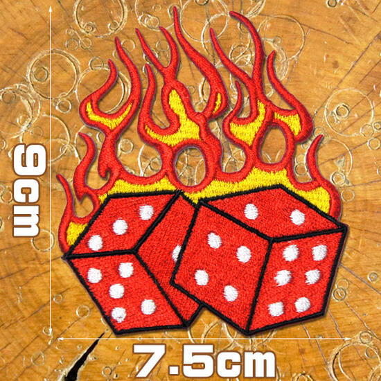 刺繍 アイロン ワッペン アップリケ パッチ【ファイヤーダイス】サイコロ さいころ ファイヤパターン ..