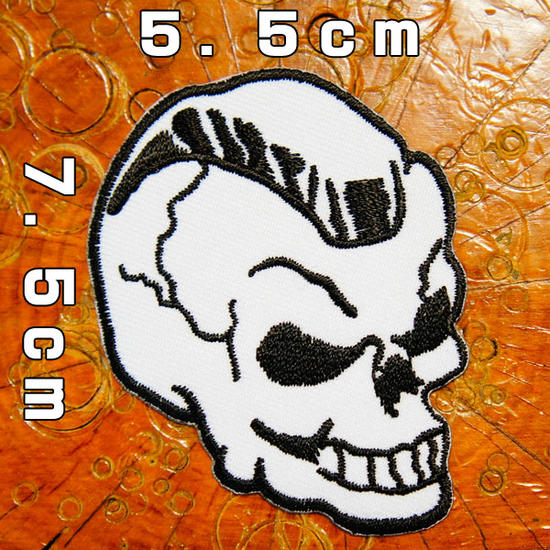 刺繍アイロンワッペン・アップリケ・パッチ【モヒカンスカル】スカル ドクロ アウトロー アメリカン ロ..