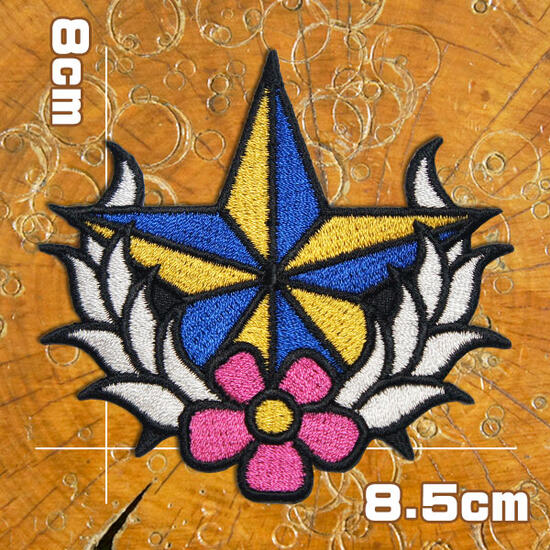 刺繍 アイロン ワッペン パッチ アップリケ【トラッドスター フラワー】星 花 月桂樹 スター オールドスクール タトゥー タトゥー柄 アイロン接着 糊付き ニュースクール 入れ墨柄 wappen patch