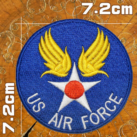 刺繍アイロンワッペン【US AIR FORCE スターウィング】丸 円 青 直径7.2cm 軍物 米軍 ミリタリー エアフォース アメリカ空軍 アップリケ パッチ サバケー サバイバルゲーム 星 羽根 ウィング 軍服 MA-1 wappen patch