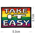 刺繍 アイロン ワッペン【Take it Easy】「気楽に行こう」「じゃあ、またね！」レインボー 虹色 アイロン接着 英語 文字 長方形 カラフル