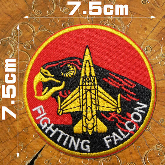 刺繍アイロンワッペン アップリケ パッチ【FIGHTING FALCON ファイティングファルコンF-16】直径7.5cm 赤 軍物 ミリタリー 米軍 アメリカ空軍 アニマル 糊付き 装飾材料 通販 wappen patch