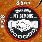 刺繍アイロンワッペン アップリケ パッチ【DOWN WITH MY DEMONS/悪魔との契約】デビル サイコビリー サタン DEVIL wappen patch DIY 糊付き 手芸 手作り