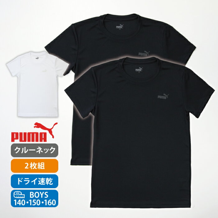 2枚組 プーマ puma Tシャツ 無地 インナー キッズ 肌着 着替え DRY 吸汗速乾 子供肌着 部活 運動 スポーツ ワンポイント ロゴ 胸元にはさりげなくPUMAロゴ