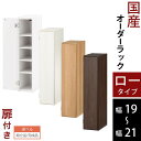 本棚 扉付き すきま収納 スリム 収納棚 木製 ロータイプ 幅 19cm 20cm 21cm ホワイト/ホワイトウッド/オーク/ウォールナット 【組立品/完成品が選べる】 ABE400081
