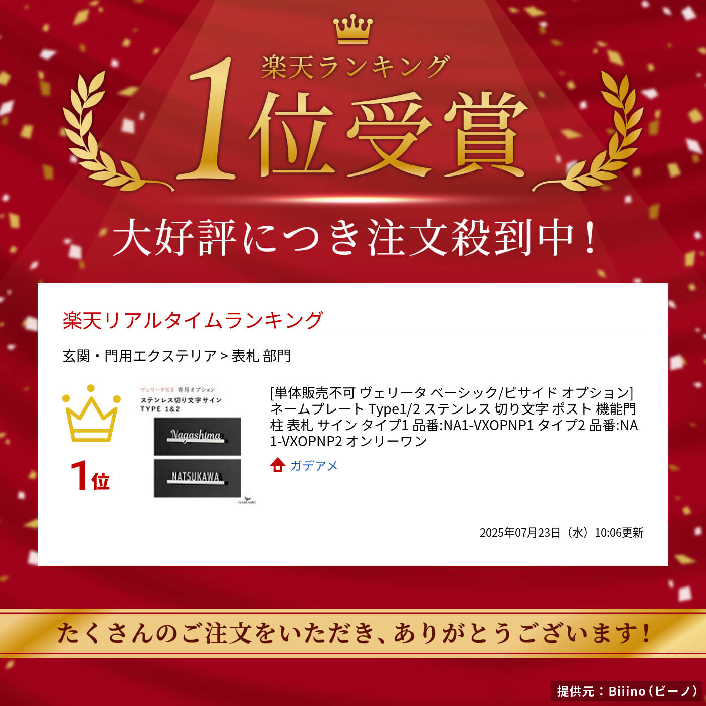 [単体販売不可 ヴェリータ ベーシック/ビサイド オプション] ネームプレート Type1...