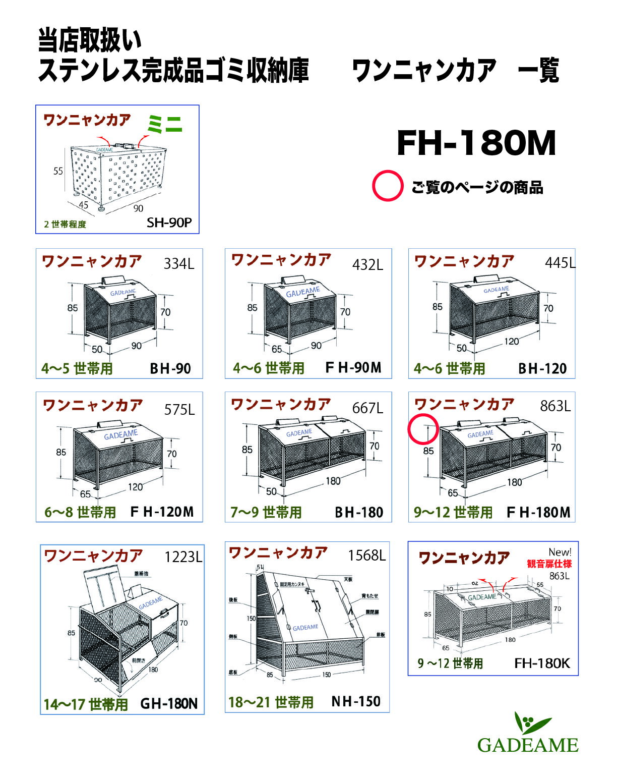 オールステンレス製ゴミ収納ボックス ワンニャンカア FH-180M 1800×650×850mm（NSSC FW2使用）【ステンレス光】ゴミステーション 大型ゴミ箱 ダストボックス 屋外 ゴミ収集庫 ゴミ収納庫 自治会 町内会 業務用 公共用 マンション アパート BH 3