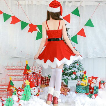 クリスマス コスプレ 衣装 サンタ レディース サンタクロース ポンチョ 赤ドレス フード付き 3点セット マントコスチューム 女性 サンタコスチューム 仮装 変装 大人 服 かわいい パーティーグッズ イベント用品 余興 xmas