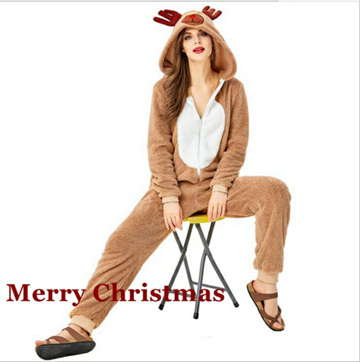 クリスマス トナカイ コスプレ 衣装 仮装 トナカイ 着ぐるみ フード付き トナカイコスチューム アニマル 動物 レディース パジャマ 部屋着 大人用 かわいい...