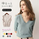 サマーニット 半袖 Tシャツ レディース 五分袖 春 夏 カットソー ニット セーター トップス 伸縮性 ストレッチ Vネック リブニット プルオーバー カジュ...
