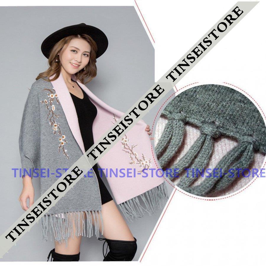 袖付きストール コートストール カーディガン風 フリンジ付き 花柄 大判 ウールタッチ レディース 結婚式 お呼ばれ パーティ 大判 マフラー ロングショール