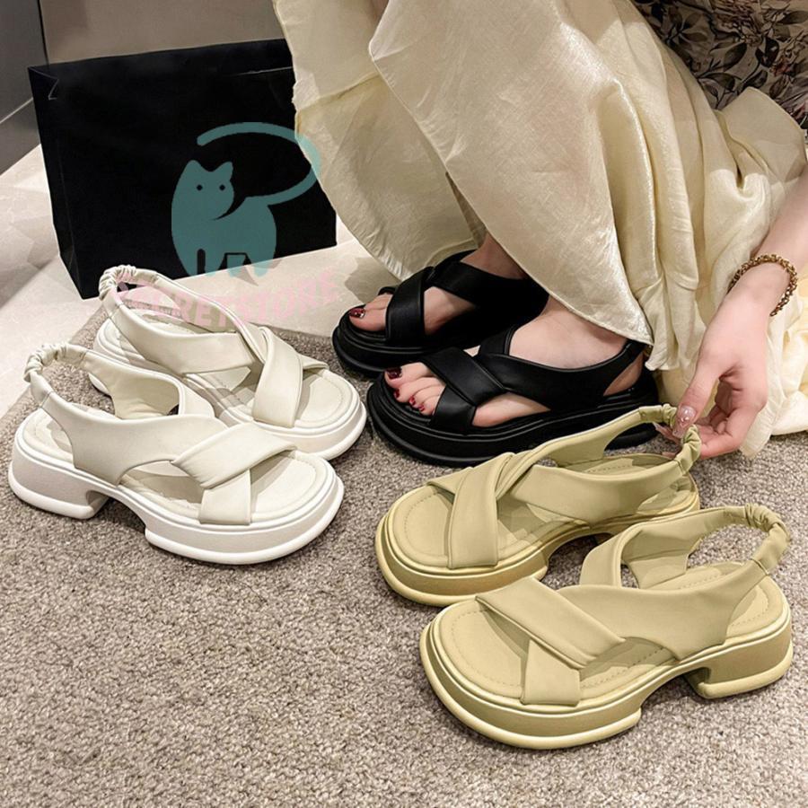 厚底サンダル クロスベルト 美脚 韓国夏