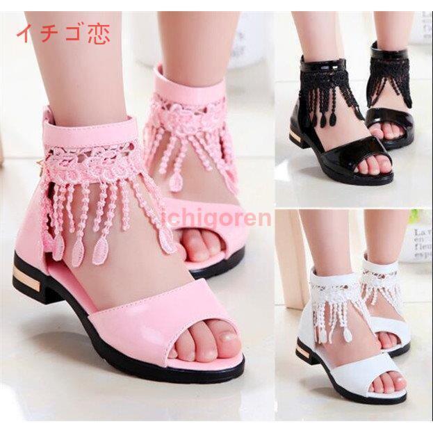 女の子サンダル 子供靴 サンダル 靴 キッズ ジュニアシューズ 夏 姫系 お姫様靴 履きやすい 滑りにくい..