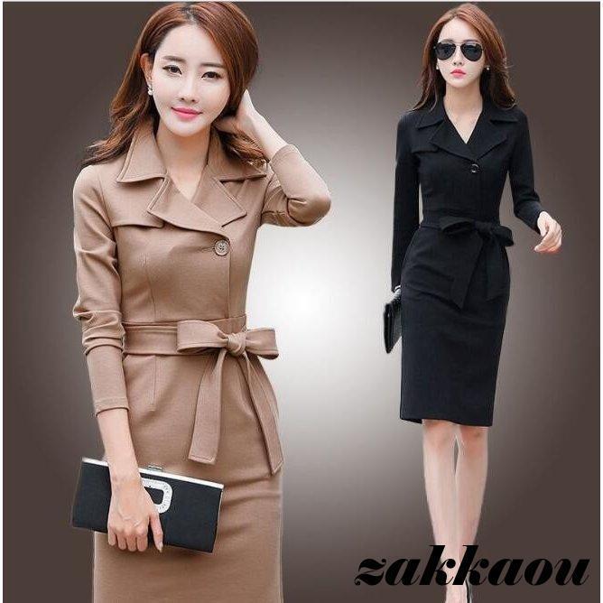 スーツワンピース レディース 通勤 タイト長袖ワンピース フォマール きれいめ 膝丈 着痩せ OL 春 秋物..