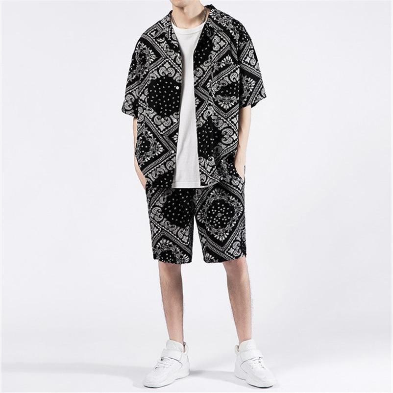 ペイズリー柄 セットアップ メンズ 夏物 上下セット ペーズリー柄 大きいサイズ バンダナ柄 バンダナ 涼しい 半袖シャツ ハーフパンツ ショーツ