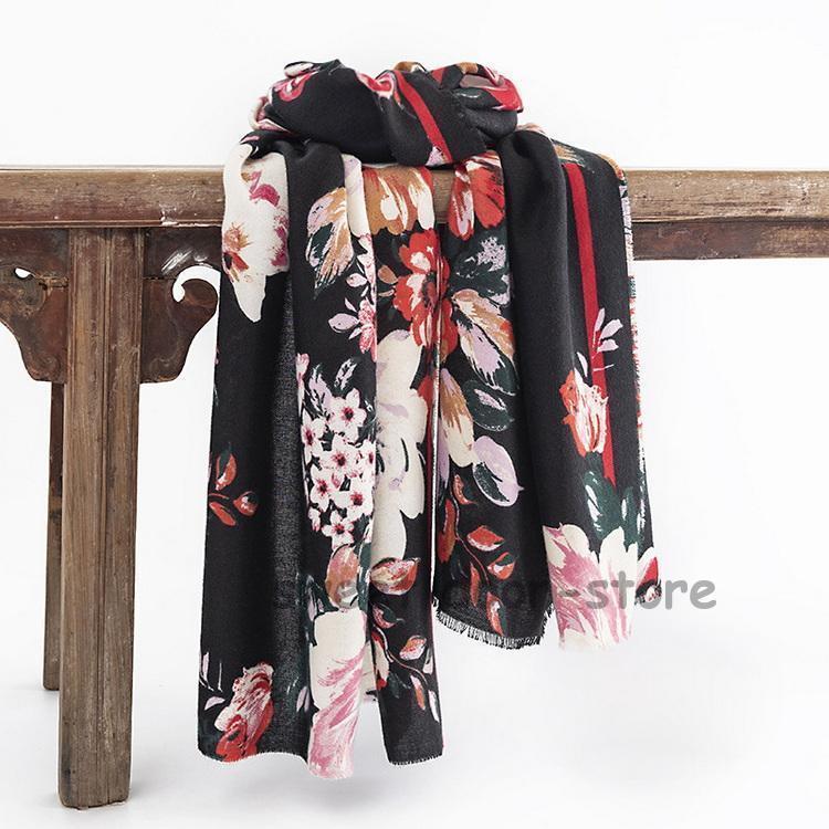 ストール レディース フラワー カシミヤ タッチ 大判 肩掛け ひざ掛け ショール 花柄 着物 羽織 防寒 ..