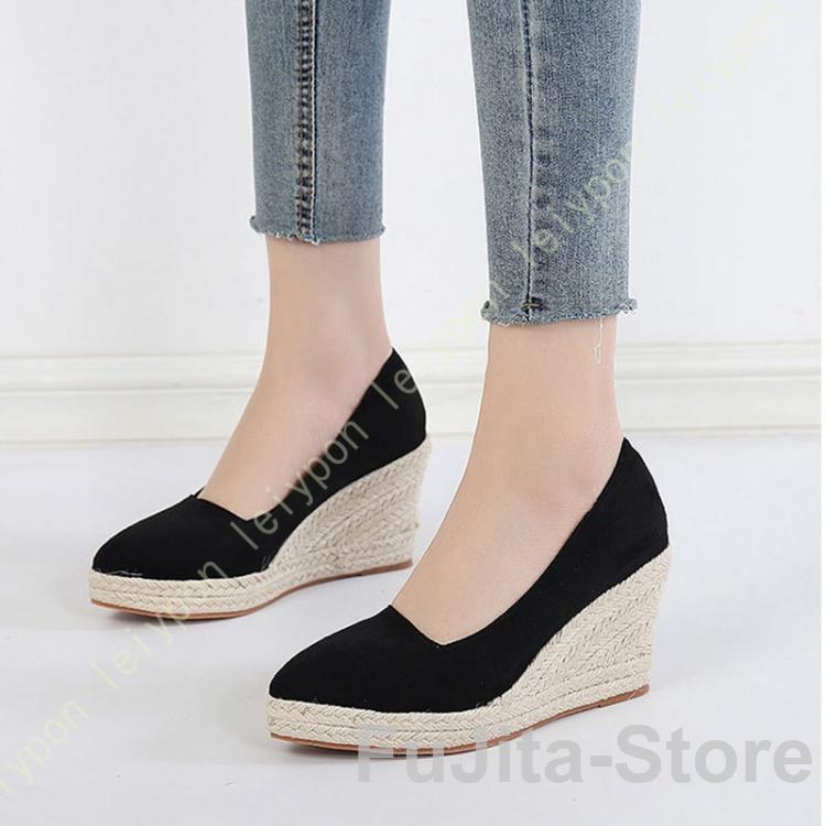 ウェッジソール ウエッジソール パンプス ジュート巻き パンプス 夏 8cm ヒール ハイヒール ウェッジソール ポインテッドトゥ 8センチヒール 歩きやすい