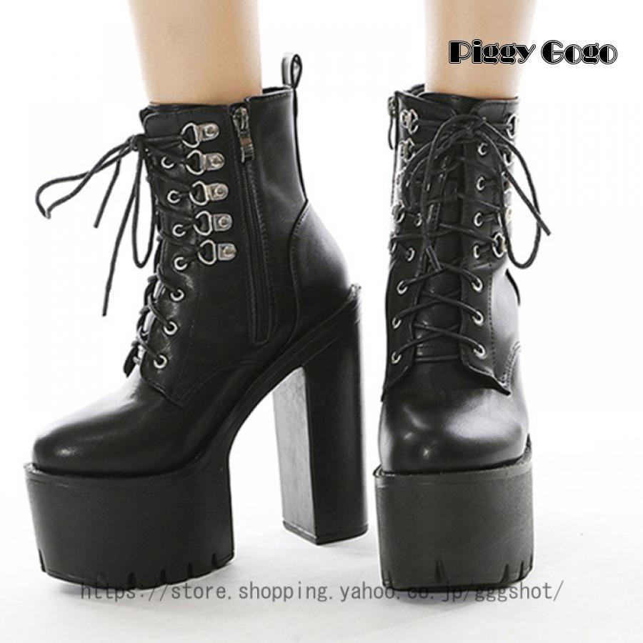 15CM 厚底 ショートブーツ 太ヒール 編み上げブーツ レースアップ 袴ブーツ 卒業式 衣装 ブーツ ハイヒ..