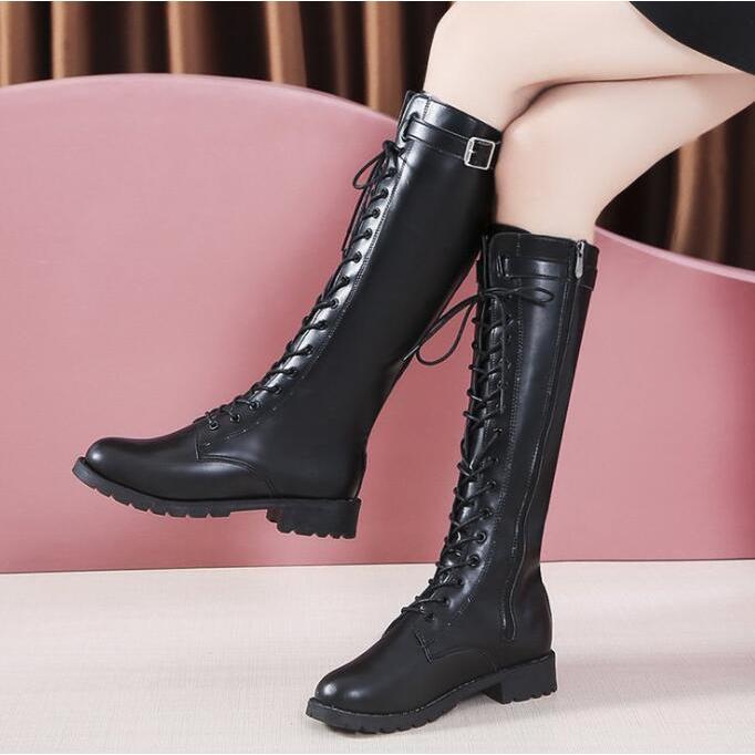 ストレッチ ブーツ ロングブーツ 編み上げブーツ ファスナー 美脚 レディース ヒール 秋 冬 裏ボア ブラック 大きいサイズ 小さいサイズ ブーツ 黒 おしゃれ(4)