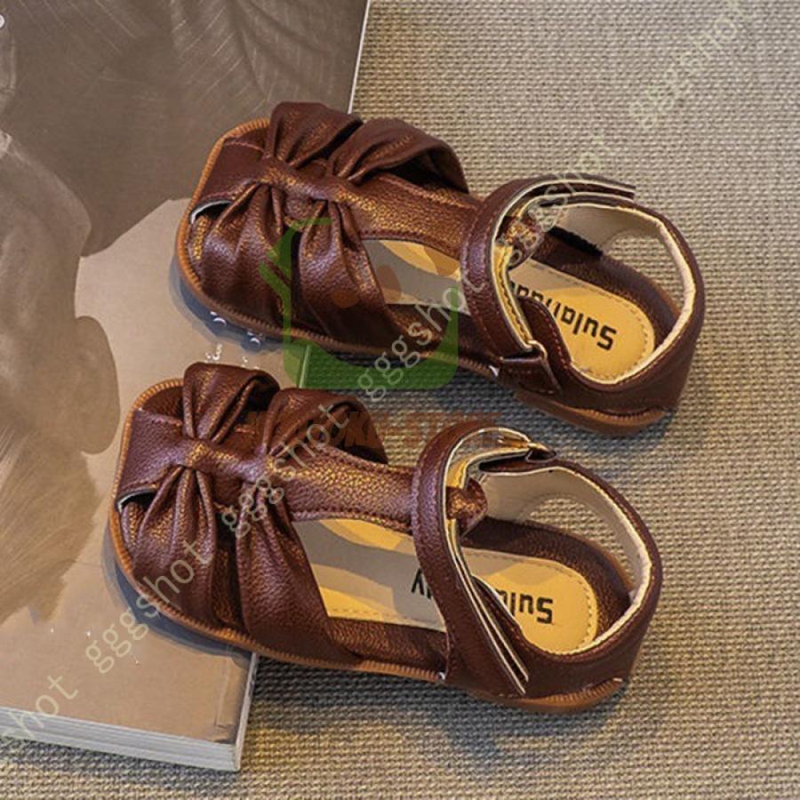 子供 靴 ガールズ サンダル キッズ シューズ 女の子 ドレスシューズ パール付き フリルデザイン ビーチサンダル 歩きやすい キッズシューズ マジックテープ(4)