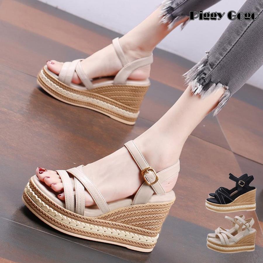 ウェッジソールサンダル 美脚厚底サンダル