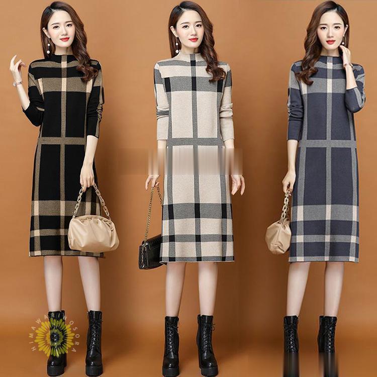 ニットワンピース 40代 オシャレ ニットワンピース ロング 秋冬 ニットワンピース チェック柄スカート ニットインナー セーター ゆったり 大人 上品 30代 50代