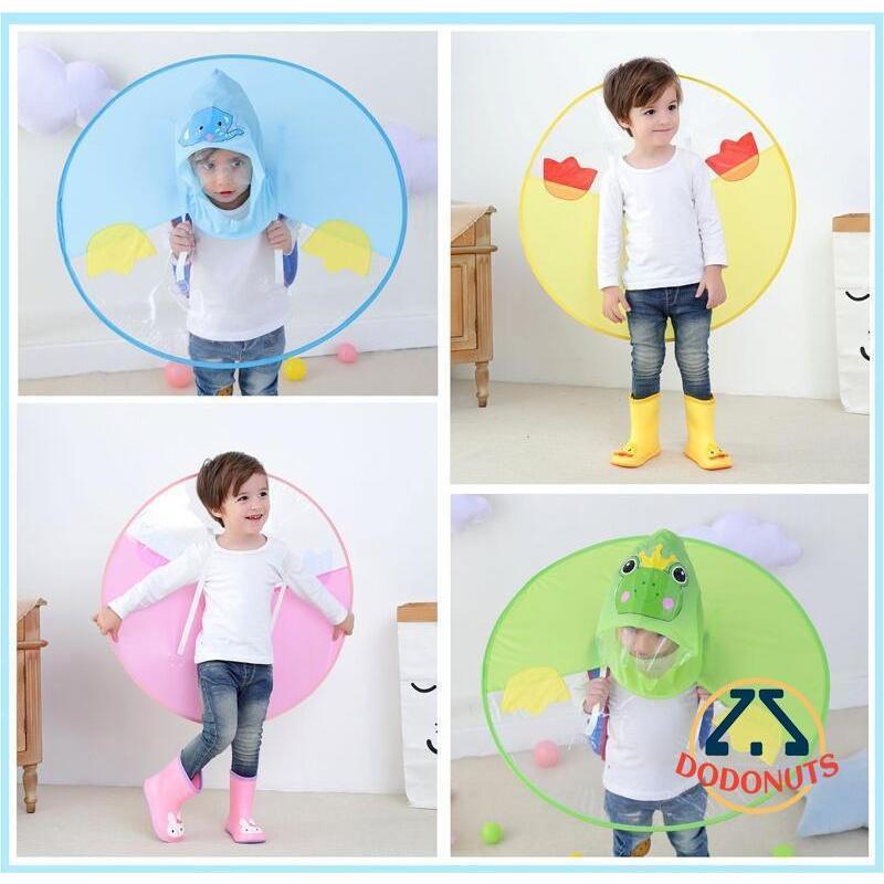 ハンズフリー傘 キッズ 子供用 帽子風傘 キャップレインコート レインハット風 ポンチョ風 雨具 レインウェア 雨合羽 雨がっぱ アヒル カエル かわ